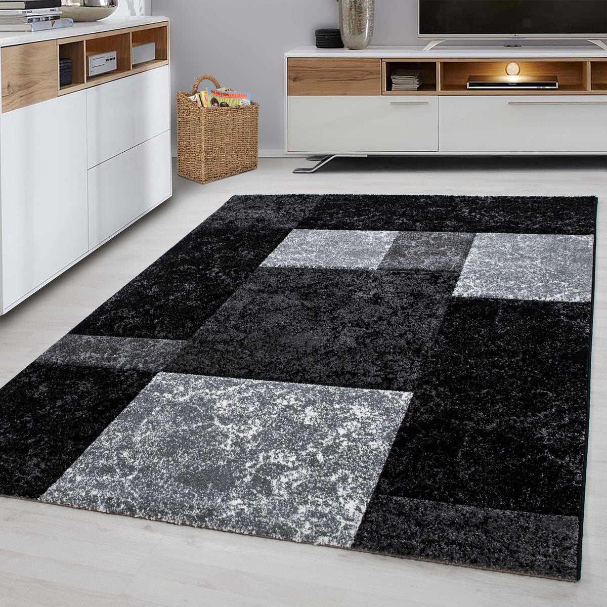 Grijs Tapijt Laagpolig Vloerkleed - 120x170cm- Modern - Woonkamer - Salon - Slaapkamer - Eetkamer