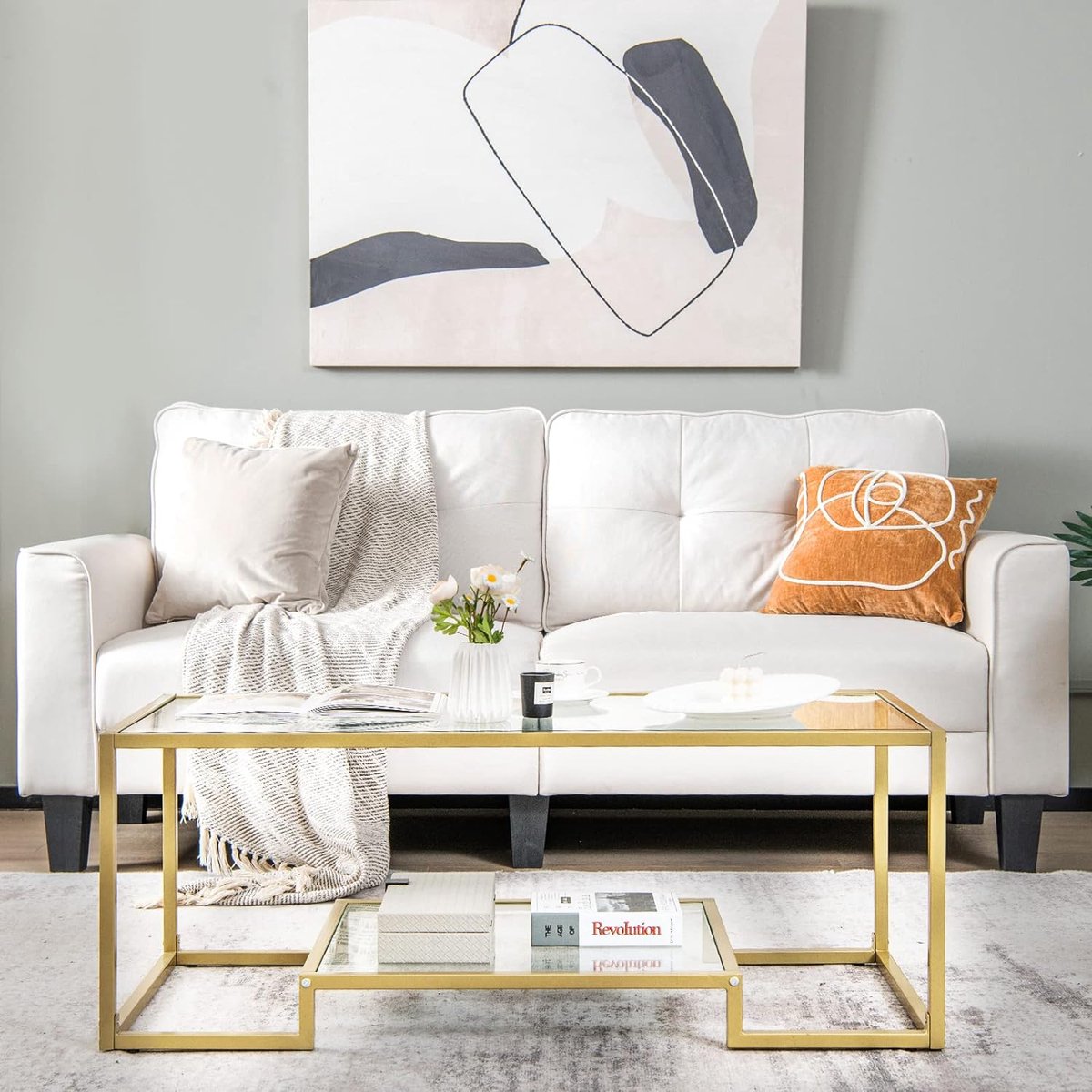 Salontafel met glazen tafelblad, metalen frame, glazen tafel, koffietafel, woonkamertafel, koffietafel voor woonkamer, werkkamer, 114 x 51 x 43,5 cm