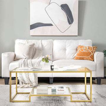 Salontafel met glazen tafelblad, metalen frame, glazen tafel, koffietafel, woonkamertafel, koffietafel voor woonkamer, werkkamer, 114 x 51 x 43,5 cm