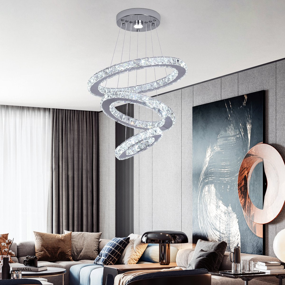 Chandelix - Luxe Crystal Hanglamp - Woonkamer - Ringen - met Afstandsbediening en App - Dimbaar - In hoogte verstelbaar - Woonkamer verlichting - Slaapkamer verlichting - Smartlamp - Ringlamp - LED - Crystal