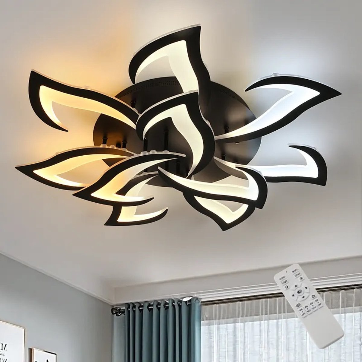 10 Lotus - Dimbaar Met Afstandsbediening en APP - Plafoniere - Zwart - Smart lamp - Moderne LED Lamp