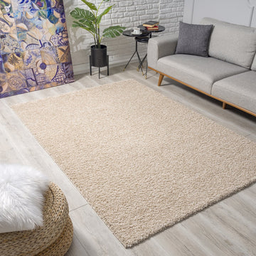 Loca Shaggy Vloerkleed Beige - 120x170 CM - Vloerkleed Hoogpolig - Tapijt Woonkamer, Slaapkamer