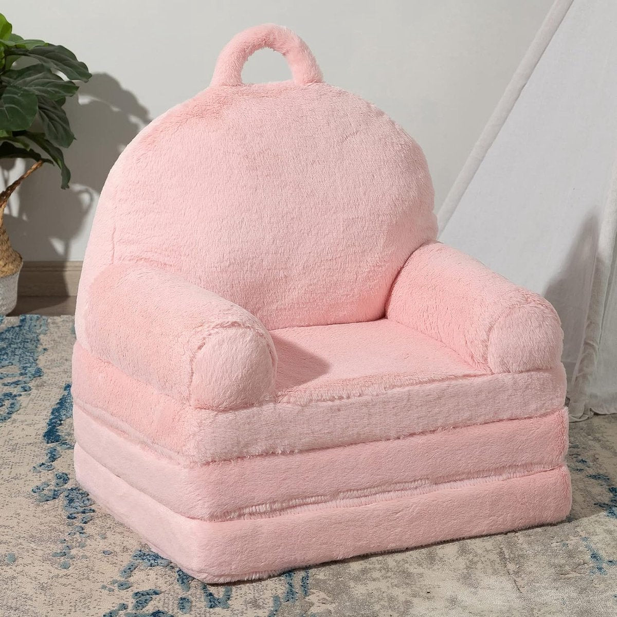 Pluizige Kinder Fauteuil Ligbed Uitvouwbaar Roze