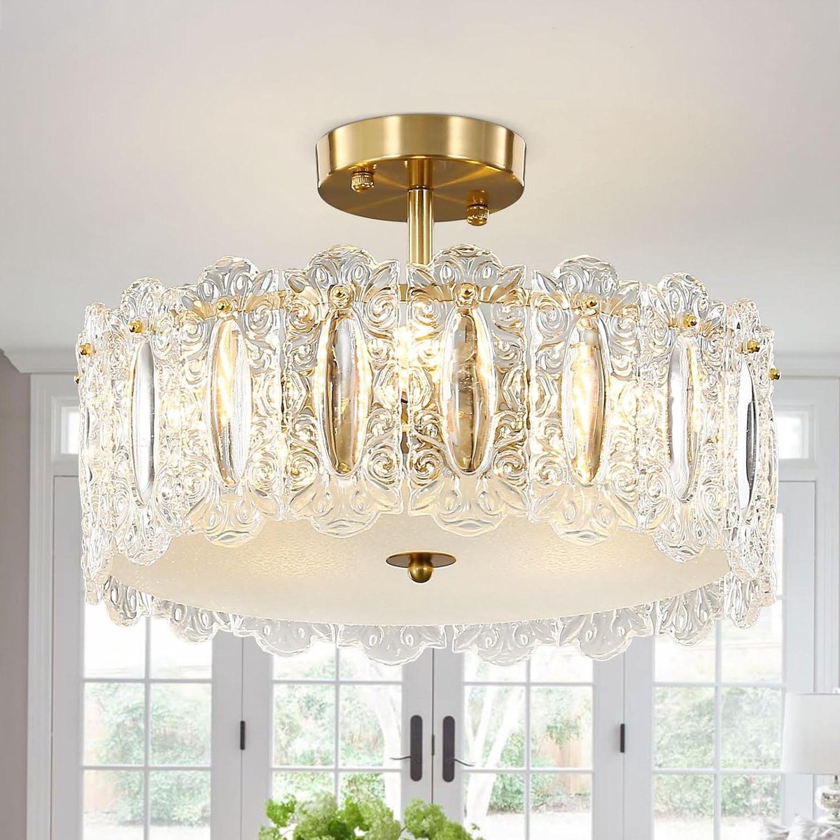 Moderne kristallen kroonluchter - 40 cm - goud - semi-inbouwplafondlamp - led lamp - elegant design - woonkamer eetkamer - slaapkamer restaurant - E14 x 5