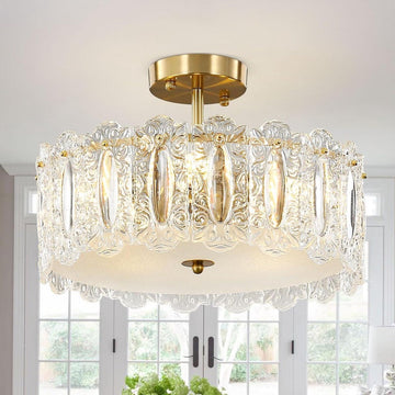 Moderne kristallen kroonluchter - 40 cm - goud - semi-inbouwplafondlamp - led lamp - elegant design - woonkamer eetkamer - slaapkamer restaurant - E14 x 5