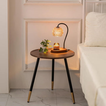 Bijzettafel Ronde Hout: Moderne Bruine Walnoot Kleine Houten Bijzettafel voor de Woonkamer met 3 Metalen Poten Kleine Buitencouch Sofa Tafels voor Tuindecoratie, 45 cm.