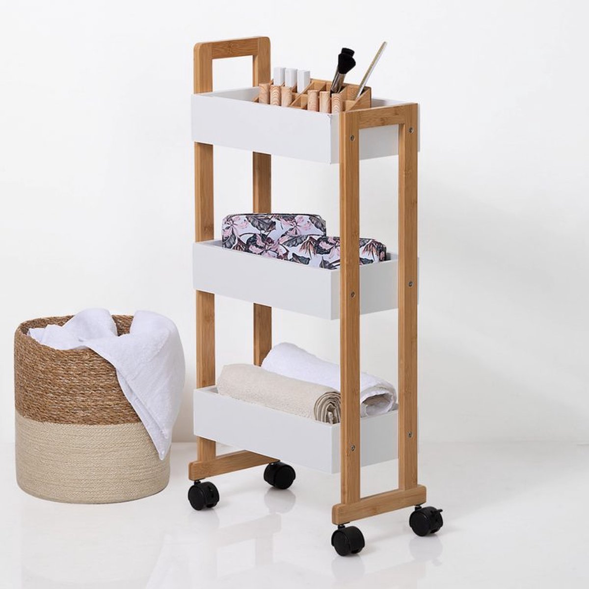 Keukentrolley / badkamerwagen – Wit – 38x20x80 cm