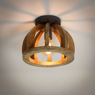 Plafondlamp gebogen houten spijl | Ø 30 cm | 1 lichts | massief mango hout naturel | modern / landelijk design