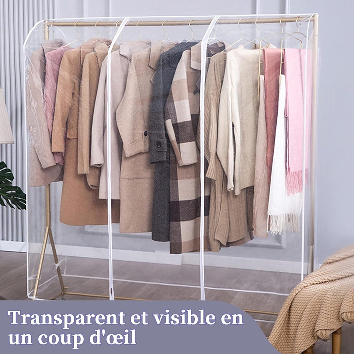 Transparante Kledingstuk Rail Cover - Sterke Rits en Document Pocket - HTML Content Needed Hoes voor kledingrek