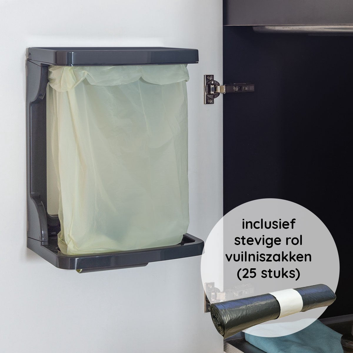 Eleganca Frame voor Afvalzak – Inbouw Afvalemmer – Wandprullenbak – Afvalzakhouder – 28 x 18 x 40 cm – Bevestiging aan Keukenkast Deurtje – Afvalbak Afvalscheiding – Antraciet