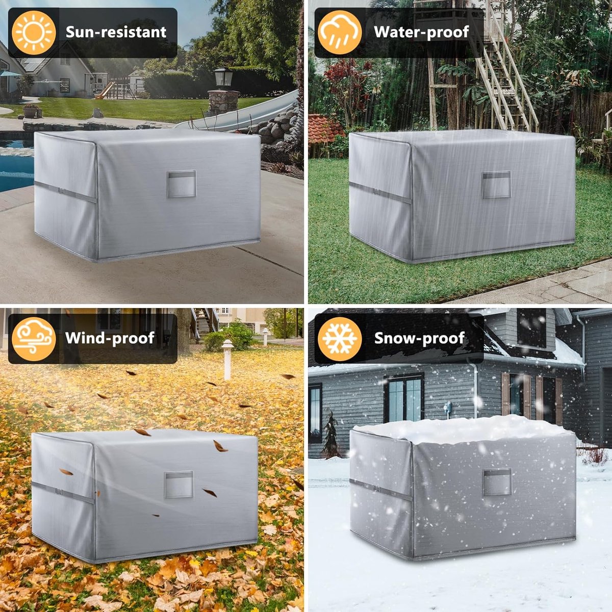 Tuinmeubelhoezen, waterdichte tuinmeubelhoes, 150 x 90 x 75 cm, terrastafelhoezen, 420D zwaar belastbare Oxford-stof, rotan meubelhoes, winddicht, anti-uv, voor terras, buiten, grijs