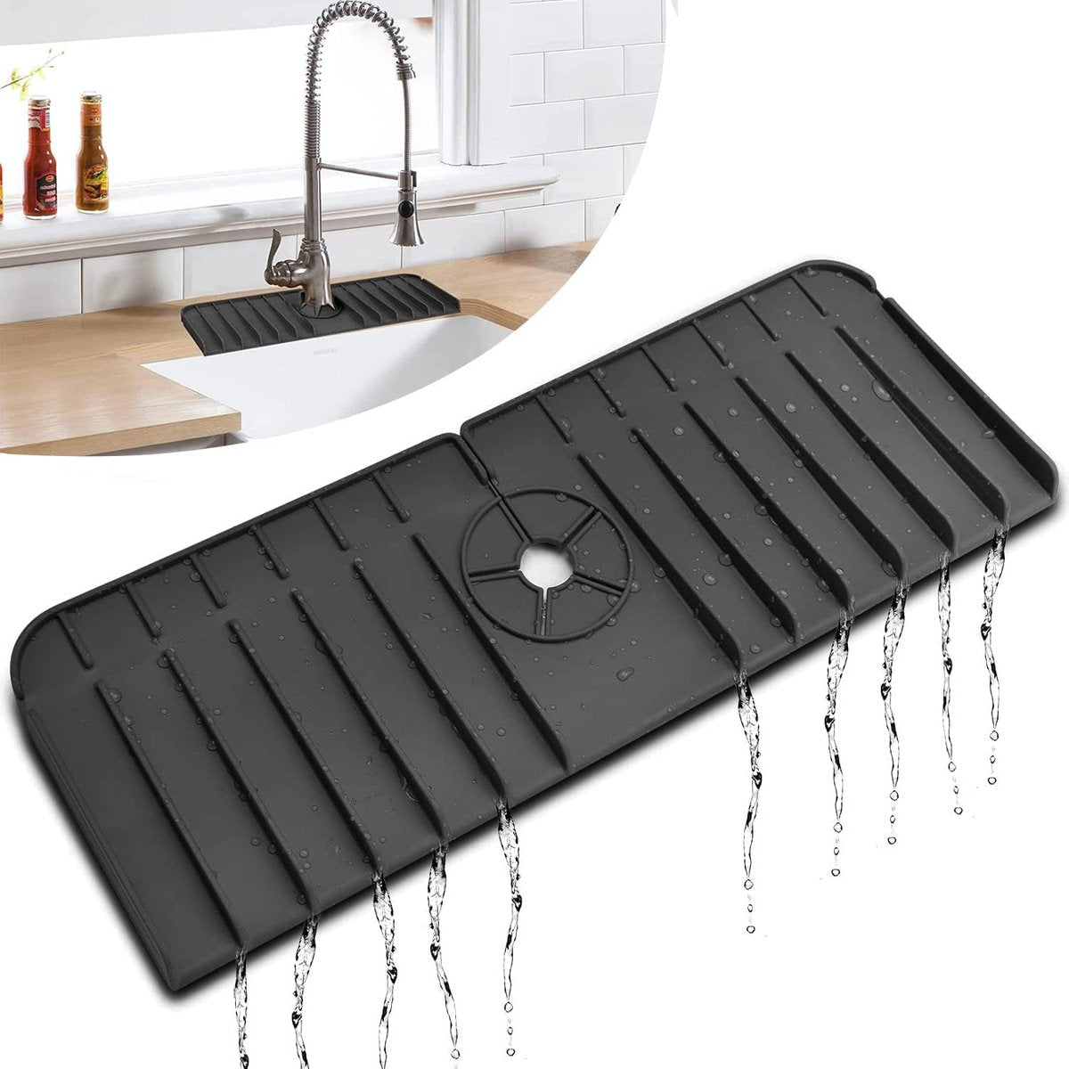 Kraanmat - Afdruipmat - Droogmat - Gootsteenmat - Duurzaam - Zwart - Geschikt voor kranen met een diameter van 3,5 tot 5cm - Must have voor in de keuken!