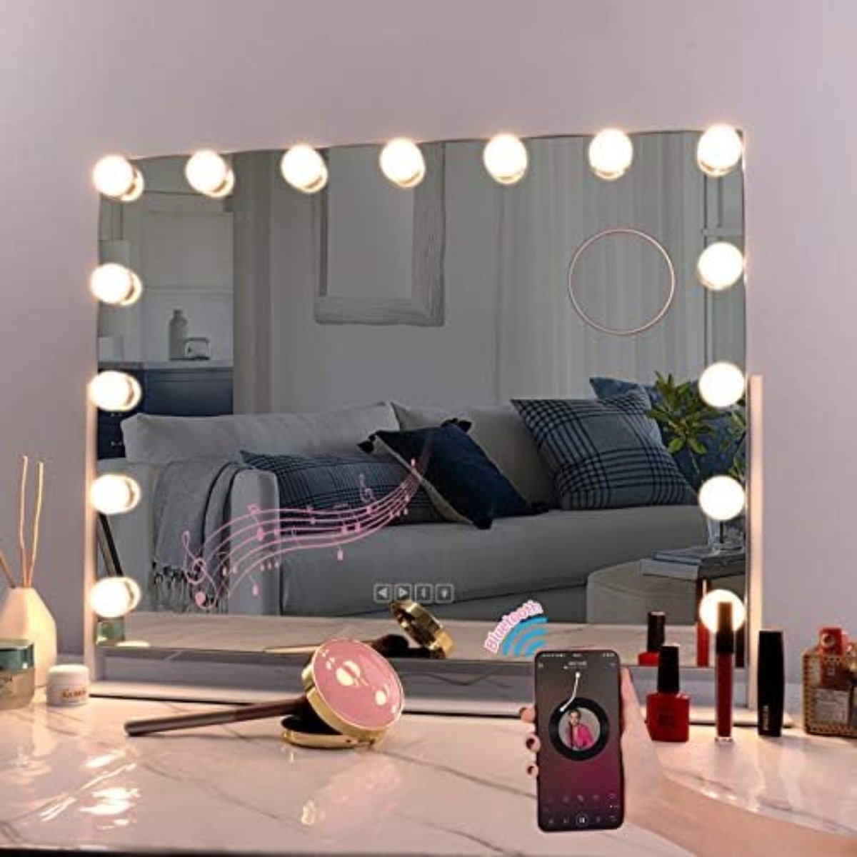 Kaptafel Hollywood - Make up Tafel met Spiegel en Lampen - Visagie Spiegel - Visagie Spiegel met Verlichting