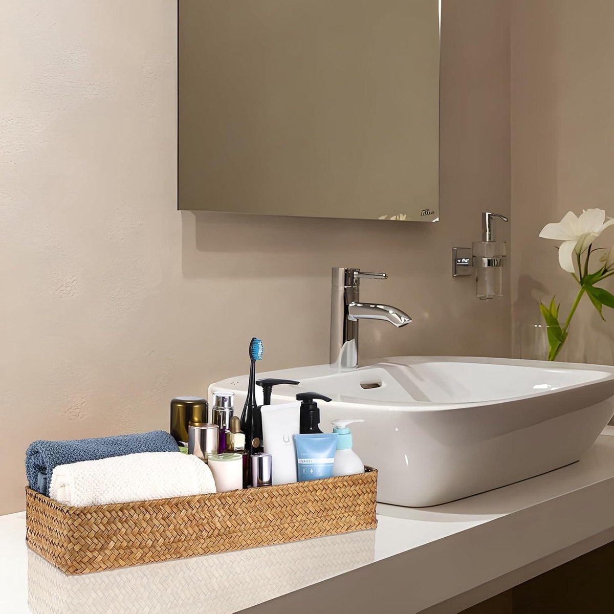 Geweven waterhyacint opbergmand - natuurlijk mand voor badkamer - zeegras rieten mand - 42 x 14 x 7 cm rieten mand