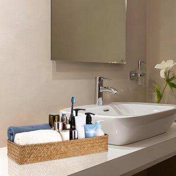 Geweven waterhyacint opbergmand - natuurlijk mand voor badkamer - zeegras rieten mand - 42 x 14 x 7 cm rieten mand