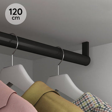 Eleganca Kledingstang – Kledingroede rond – 120 cm – Inclusief kastroede dragers en schroeven - Inclusief middenhouder - Montage onder plank - Ø28.5mm - Aluminium - Zwart
