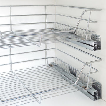 Eleganca draadmand met Ondergeleider en Soft Closing – Keukenkast schuiflade – B 51.5 x H 14 x D 44.5 cm – Uitschuifbaar keukenrek – Inbouwlade – Maximale belastbaarheid 20 kg – RVS – Zilver – 6 Stuks