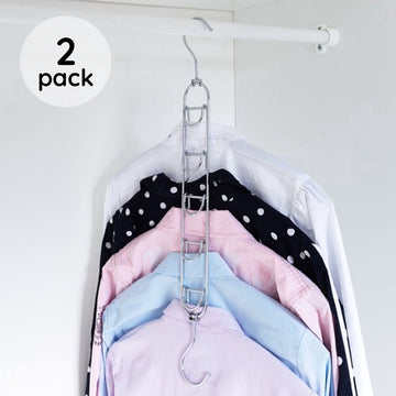 Eleganca luxe multi-functie kledinghanger 5in1 - 2 Pack - optimaal voor ruimtebesparing - 5 laags - Kledinghanger ruimtebesparend - Ophangen van meerdere kledinghangers met kleding tegelijk - Zilver