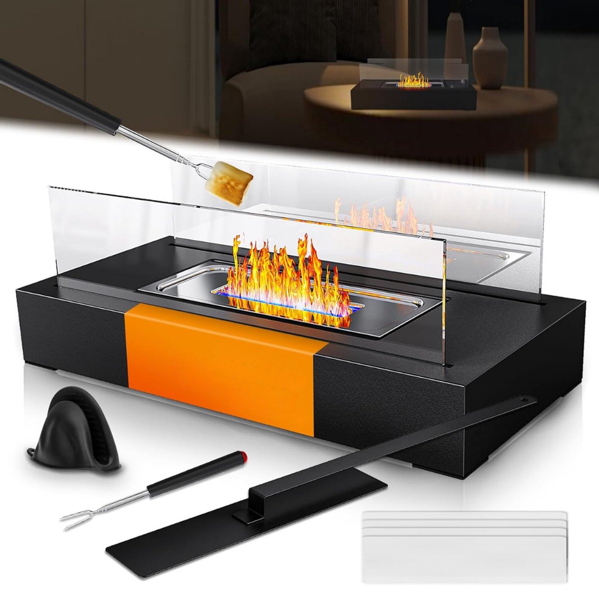 Tafelhaard - Voor Buiten - Sfeerhaard - Met Accessoires - Bio Ethanol Niet Inbegrepen - Glas - Indoor Vlam