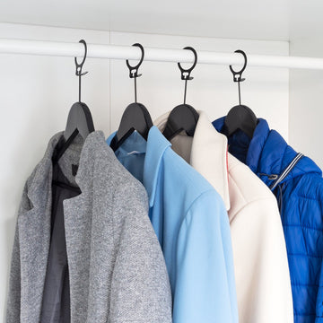 Eleganca luxe kleerhangers 5 stuks- zwart- A kwaliteit behandeld hout - multifunctionele kledinghanger met anti diefstal ring- optimaal voor jassen en mantels