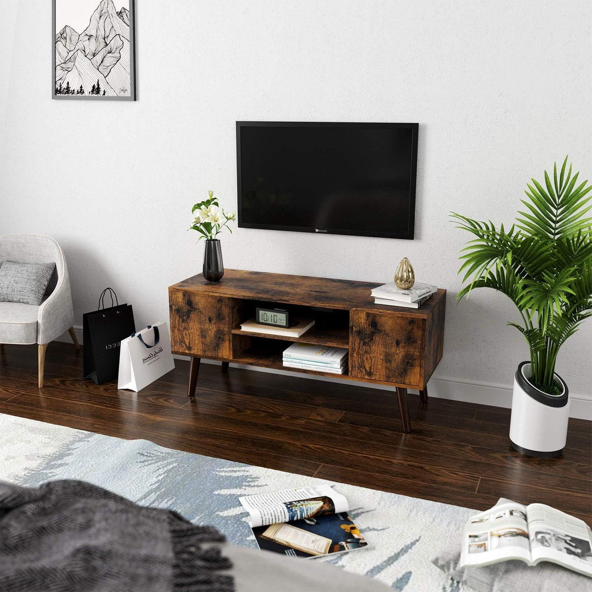 Industrieel Design TV Kast Meubel - Retro Vintage Televisie Dressoir Wandmeubel Met Opbergruimte & 2 Deuren- Staand TV Meubilair - Hout