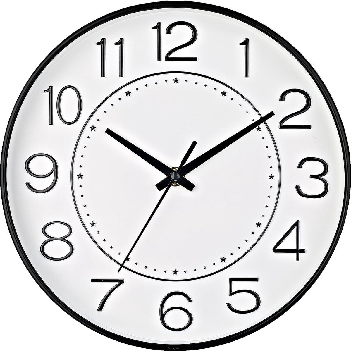 Wandklok 25,5 cm stille niet-tikkende klok ronde muurdecoratie, wandklokken voor woonkamer keuken kantoor (wit zwart)
