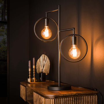 Industriële tafellamp Ring | 2 lichts | charcoal zwart | 50x22x70 cm | design bureaulamp / woonkamer | metaal | moderne verlichting