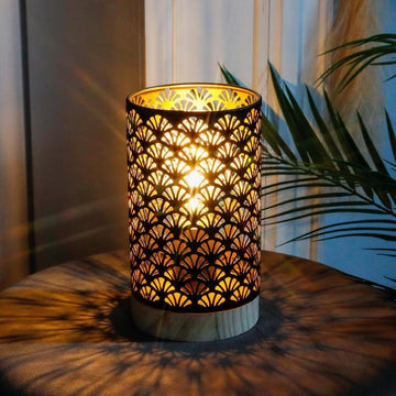 225-cm-hoge Tafellamp op Batterijen met LED-lamp Waaiervormig Patroon - Decoratieve Draadloze Batterijlamp voor Bruiloft Tuin Binnen Balkon Slaapkamer met Houten Voet