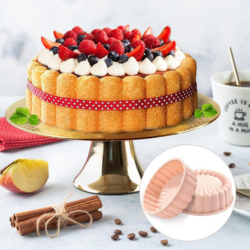 Charlotte siliconen bakvorm 25,4 cm (25,4 cm) cakevorm zonnebloem ronde siliconen vormen anti-aanbak geribbelde cakevorm voor verjaardagsfeest DIY bakgereedschap roze