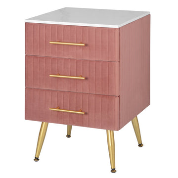 Nachtkastje - Luxe Salontafel - Fluweel - Bijzettafel - Industrieel - Velvet Nachtkastje - Roze/Goud