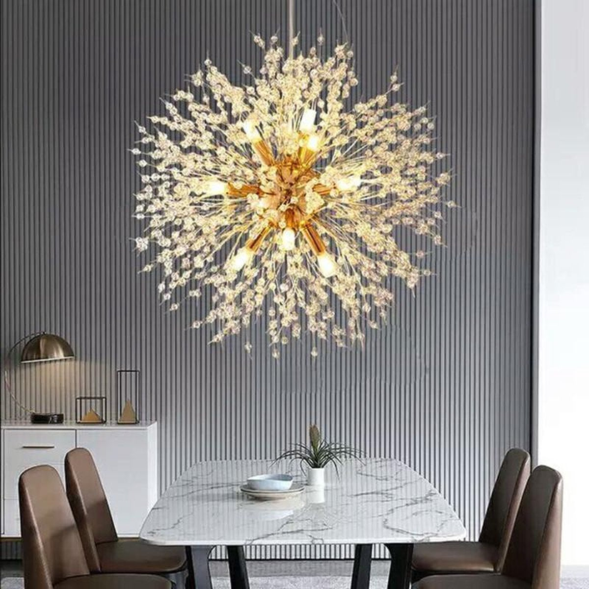 Xtraworks - Vuurwerk / Paardenbloem Kroonluchter - Goudkleurig - 50cm - Inclusief lamp peertjes / gloelampen
