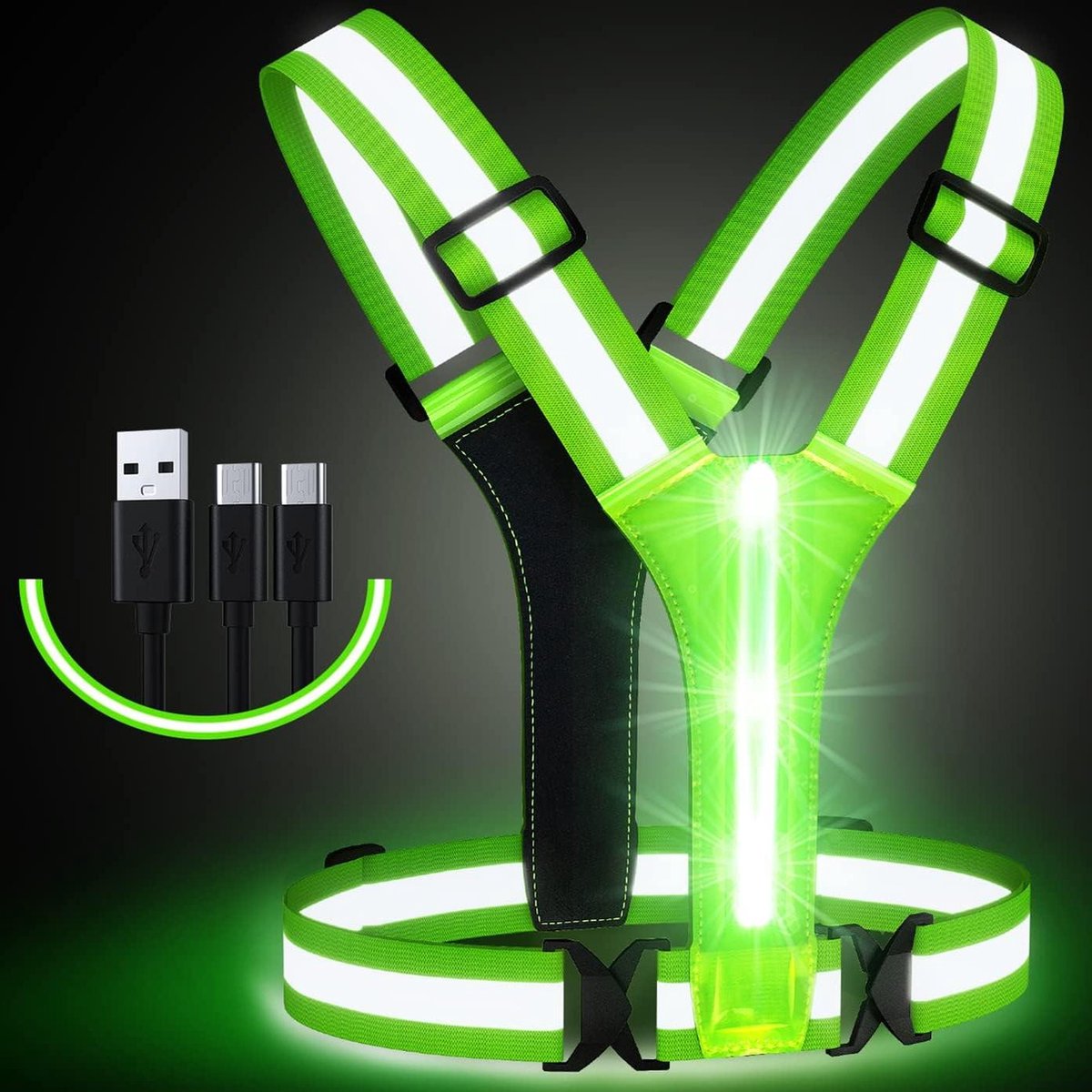 Reflecterend Vest Hardloopkleding USB Oplaadbaar - Hoge Zichtbaarheid - Verstelbare Taille/Schouder - Joggen Hardlopen Fietsen Wandelen Motorfiets Hardloop verlichting