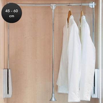 Eleganca Kledinglift Kledingstang - 45/60cm - Hoge kwaliteit Kledingroede - Uittrekbare Garderobestang - Stevige garderobelift - Zilver en Chroom – 12kg