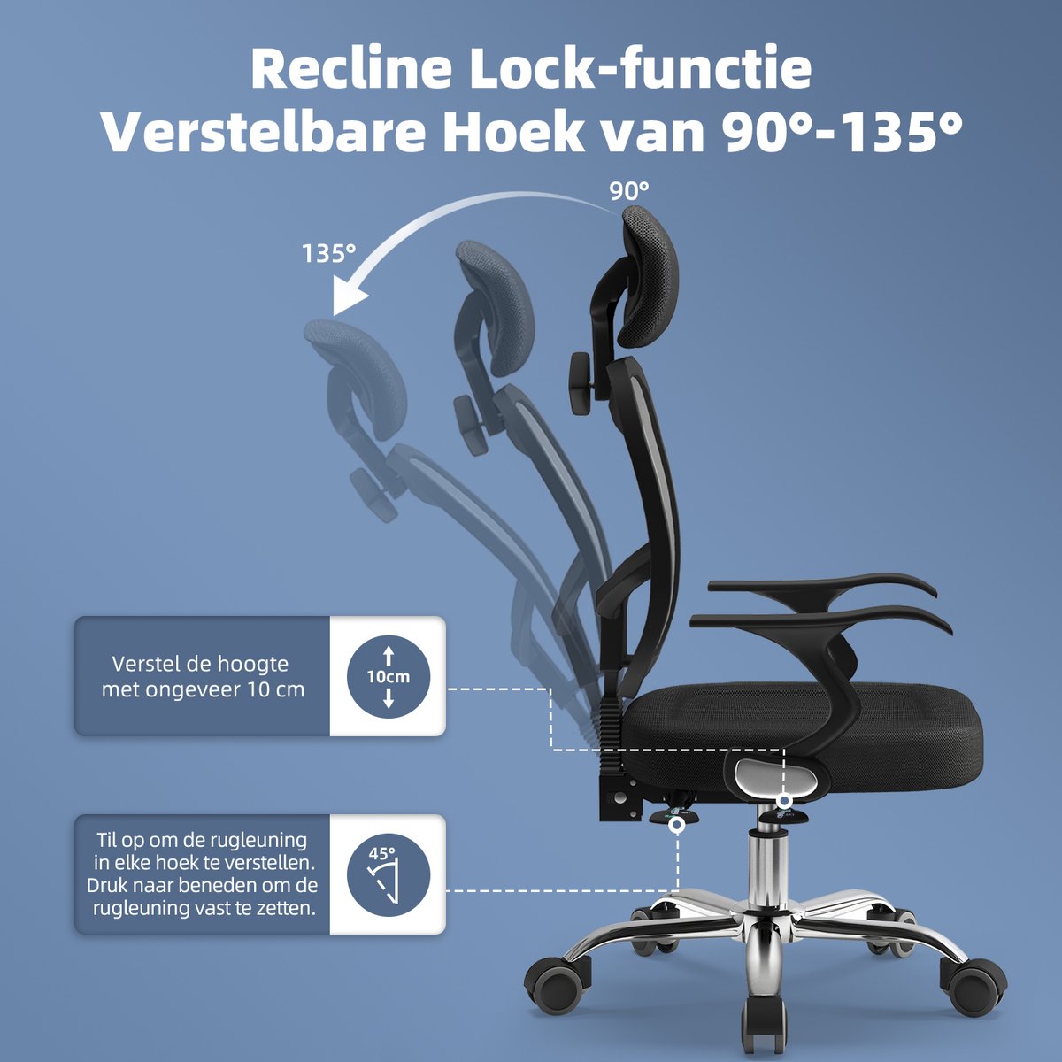 Bureaustoel - Ergonomische Bureaustoel - Bureaustoelen voor Volwassenen - 130 kg Max Belasting - Zwart