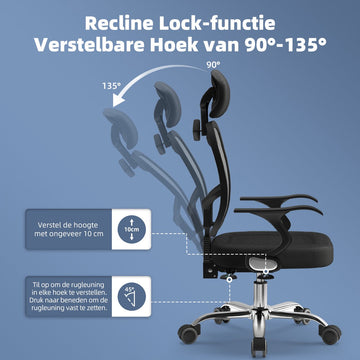 Bureaustoel - Ergonomische Bureaustoel - Bureaustoelen voor Volwassenen - 130 kg Max Belasting - Zwart