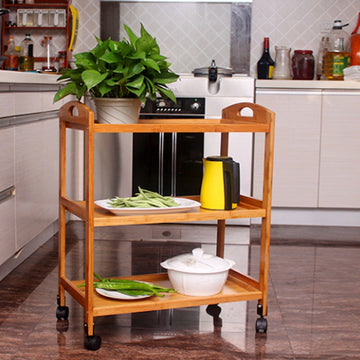 Decopatent® Keukentrolley op wieltjes - 3 laags bamboe houten keukenwagen - serveerwagen trolley met 4 wielen - keuken trolley