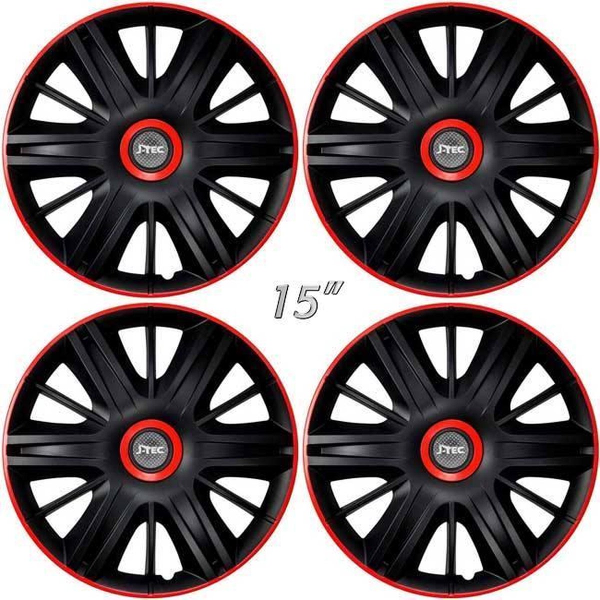 Wieldoppen MAXIM-BRR 15 inch zwart/rode rand/ring. Set a 4 stuks in doos (a.u.b. tekst lezen!)