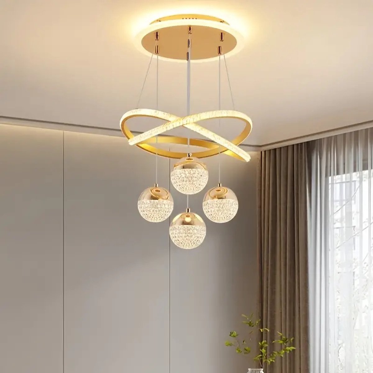 LuxiLamps - 4 Bollen Hanglamp - Kroonluchter Woonkamer - Goud - Moderne lamp - 40 cm - Hanglamp