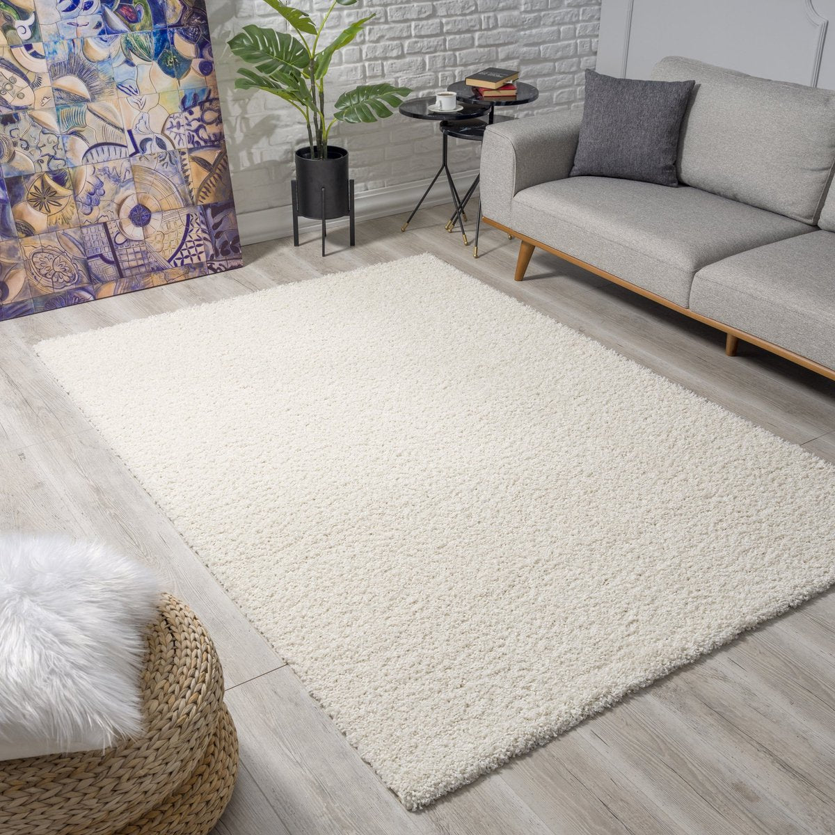 Loca Shaggy Vloerkleed Creme - 120x170 CM - Vloerkleed Hoogpolig - Tapijt Woonkamer, Slaapkamer