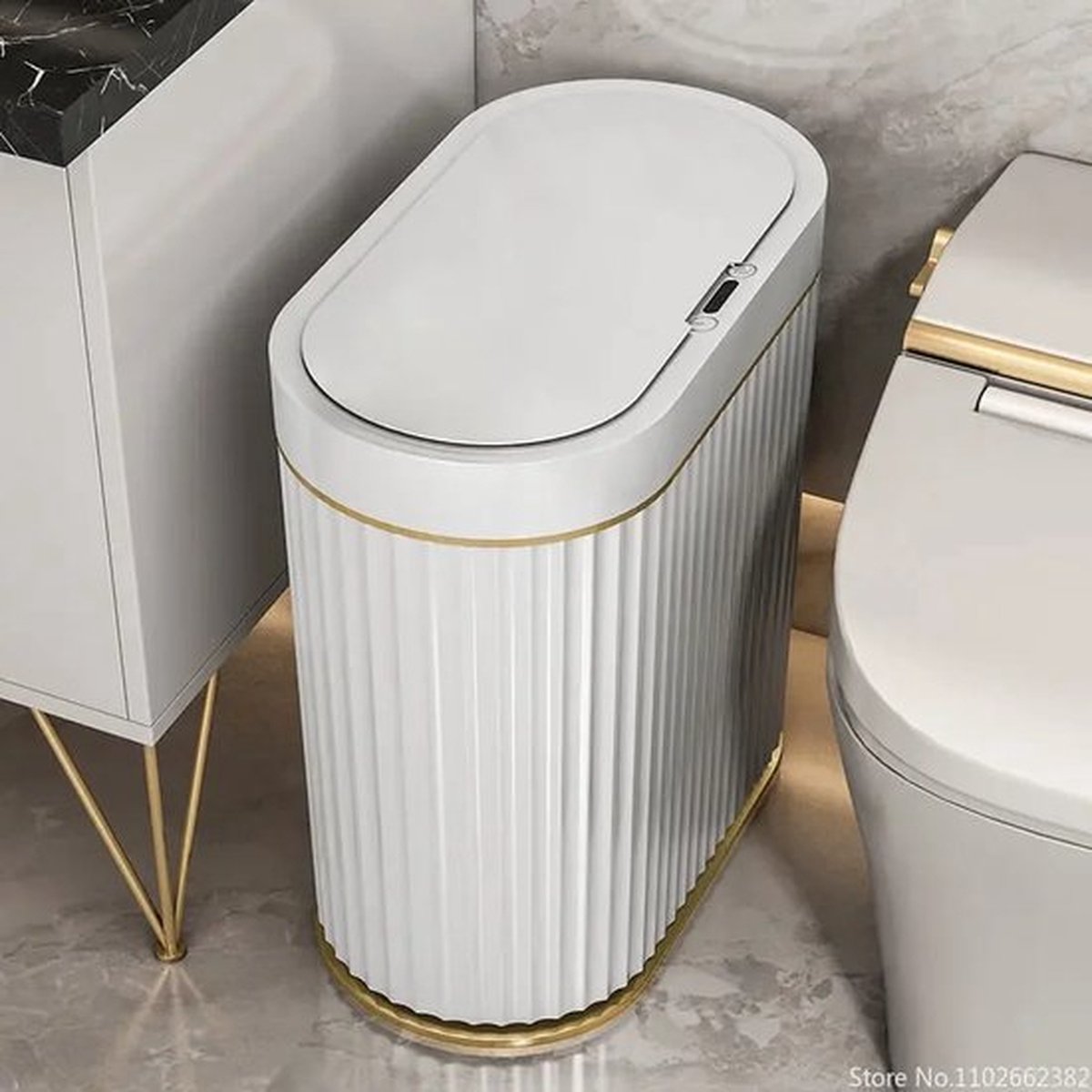 9l Slimme Prullenbak - Wit - Goud - Waterdicht - Bewegingssensor - Stijlvol - Compact - Geruisloos - Oplaadbaar - Keuken - Badkamer - Automatische Sensor