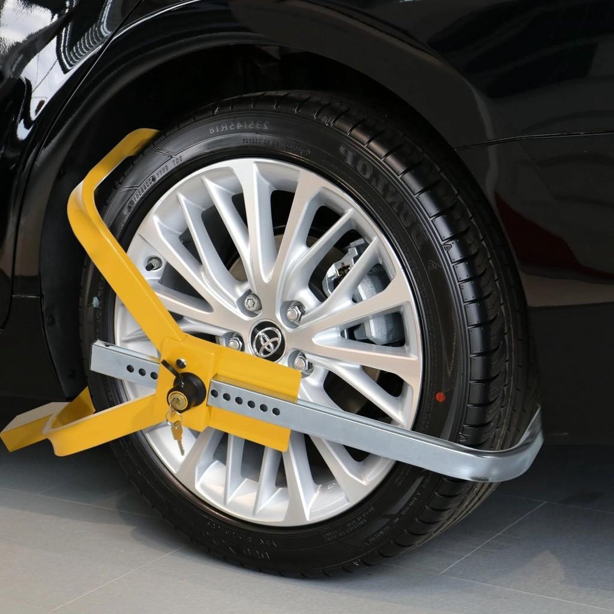 Universeel Wielklem Met Slot - Anti-Diefstal Parkeerklem Beveiliging - Verstelbaar Wielslot Voor Auto/Aanganger/Caravan - Met PP Mantel Tegen Wiel Beschading - Geel