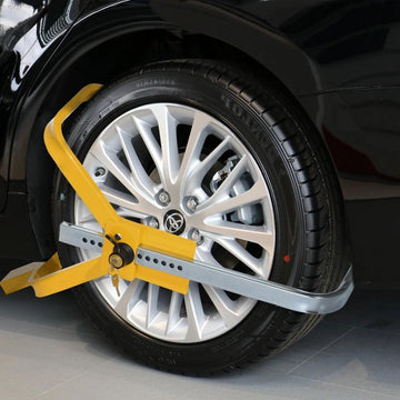Universeel Wielklem Met Slot - Anti-Diefstal Parkeerklem Beveiliging - Verstelbaar Wielslot Voor Auto/Aanganger/Caravan - Met PP Mantel Tegen Wiel Beschading - Geel
