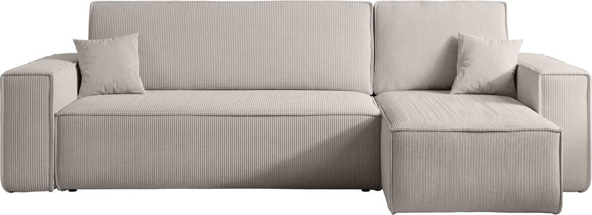 Hoekbank Carlos Beige - Hoeksalon Met Bed en Opbergruimte Corduroy Ribstof - Karl hoekzetel Universele lounge links of rechts