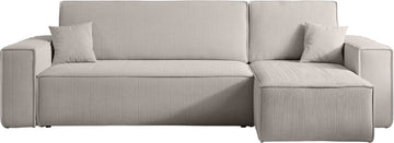 Hoekbank Carlos Beige - Hoeksalon Met Bed en Opbergruimte Corduroy Ribstof - Karl hoekzetel Universele lounge links of rechts