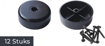 Eleganca Meubelglijders met schroeven – Ronde meubelpoot – Meubelstelling – Vochtbestendig - ⌀ 50 mm – Hoogte 20 mm - Kunststof – Zwart - Set van 12
