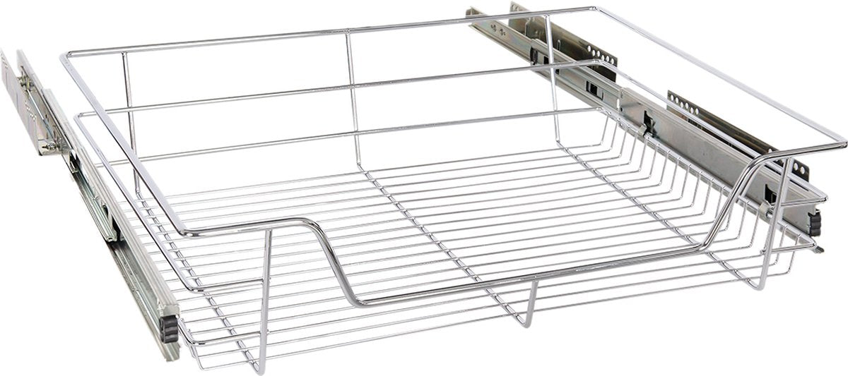 Eleganca draadmand met zijgeleider - 1 Stuk - Keukenkast schuiflade – B41.5 cm, H14 cm & D44.5 cm – Uitschuifbaar keukenrek - Geschikt voor kastjes met een frontbreedte van 50 cm – Inbouwlade – Maximale belastbaarheid 20 kg – RVS – Zilver