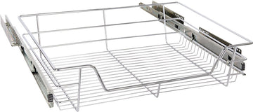 Eleganca draadmand met zijgeleider - 1 Stuk - Keukenkast schuiflade – B41.5 cm, H14 cm & D44.5 cm – Uitschuifbaar keukenrek - Geschikt voor kastjes met een frontbreedte van 50 cm – Inbouwlade – Maximale belastbaarheid 20 kg – RVS – Zilver