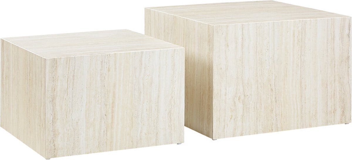 Salontafel set Jip Travertin - MDF - Vierkant - 58x58cm - Hoogte 40 cm