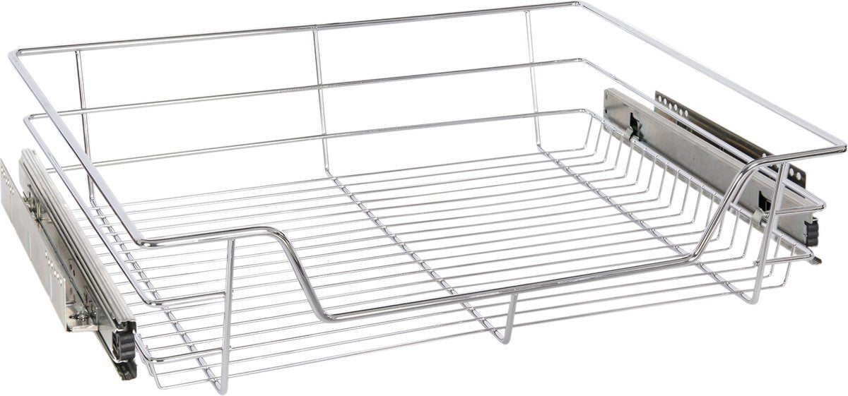 Eleganca draadmand met zijgeleider en Soft Closing - Keukenkast schuiflade – B41.5 cm, H14 cm & D44.5 cm – Uitschuifbaar keukenrek - Geschikt voor kast met frontbreedte van 50cm – Inbouwlade – Maximale belastbaarheid 20kg – RVS – Zilver - 1 Stuk