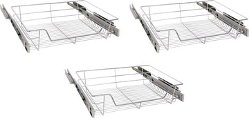 Eleganca draadmand met zijgeleider en Soft Closing - Keukenkast schuiflade – B51.5 x H14x D44.5 cm – Uitschuifbaar keukenrek – Inbouwlade – Maximale belastbaarheid 20kg – RVS – Zilver - 3 Stuks